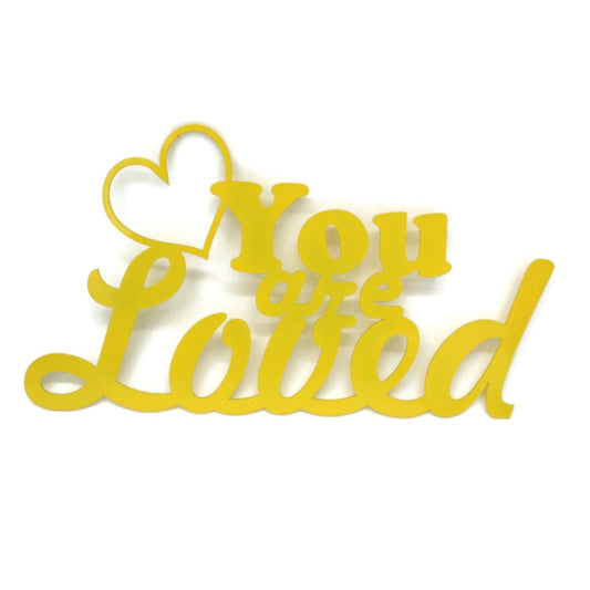 Yellow powder coat You are Loved metal sign with heart