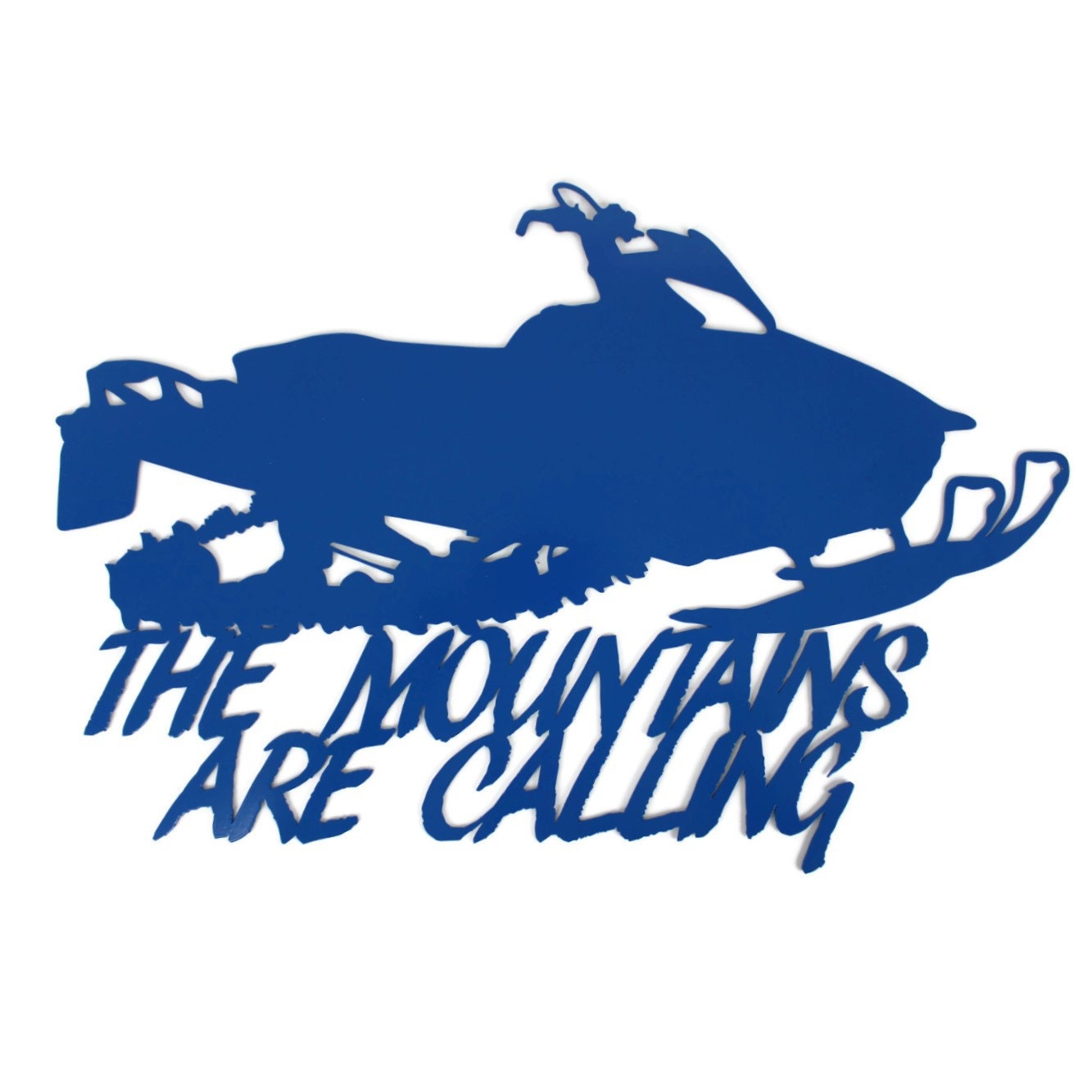 The Mountains Are Calling Metal Snowmobile Wall Art 22 Inches Wide