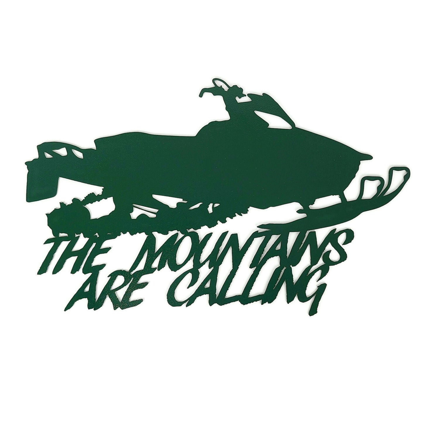 The Mountains Are Calling Metal Snowmobile Wall Art 22 Inches Wide