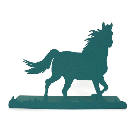 Copper patina green powder coat running horse metal tabletop stand