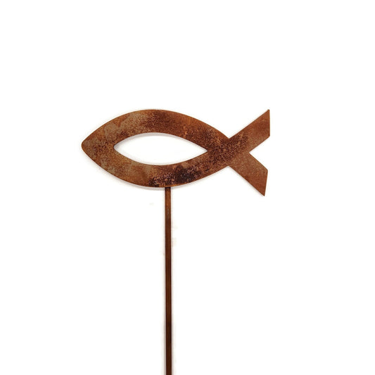 Metal rusty jesus fish garden stake