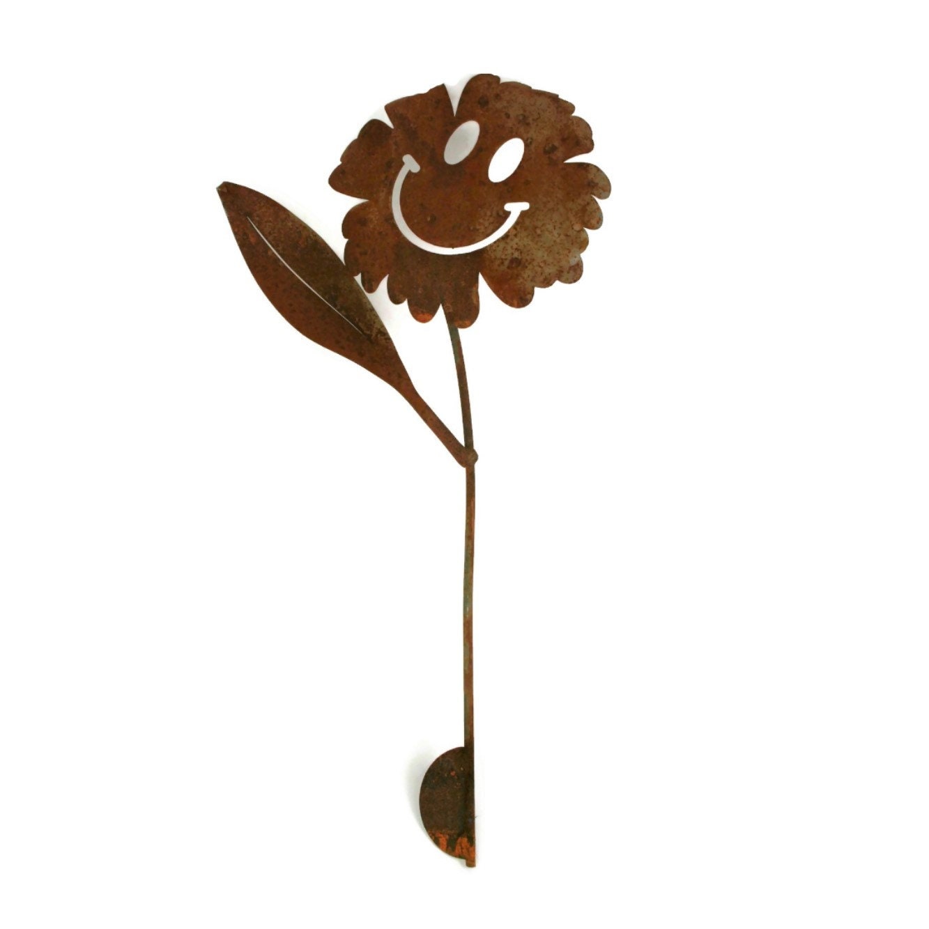 Rusty waving smiley daisy metal garden stake