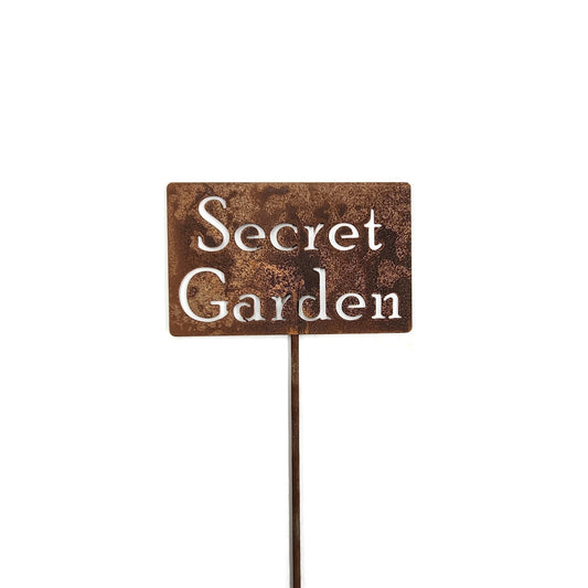 Secret Garden rusty garden stake sign