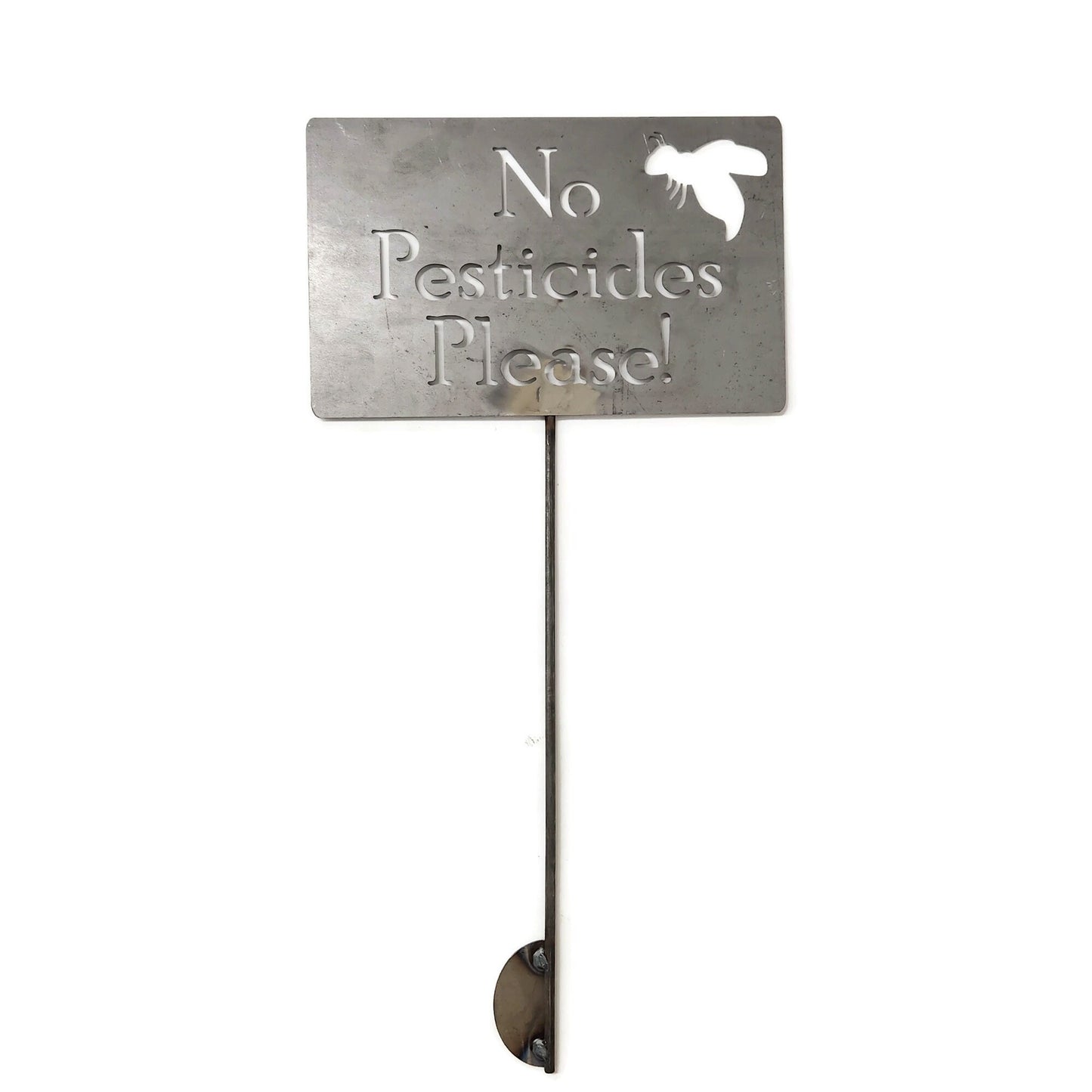 No Pesticides with bee raw steel garden stake sign