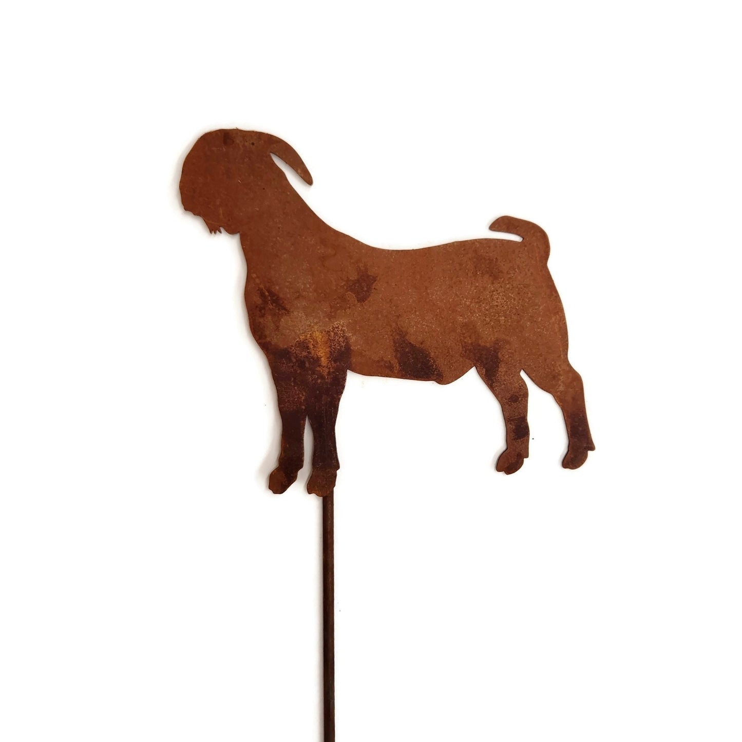 Rusty metal goat garden stake