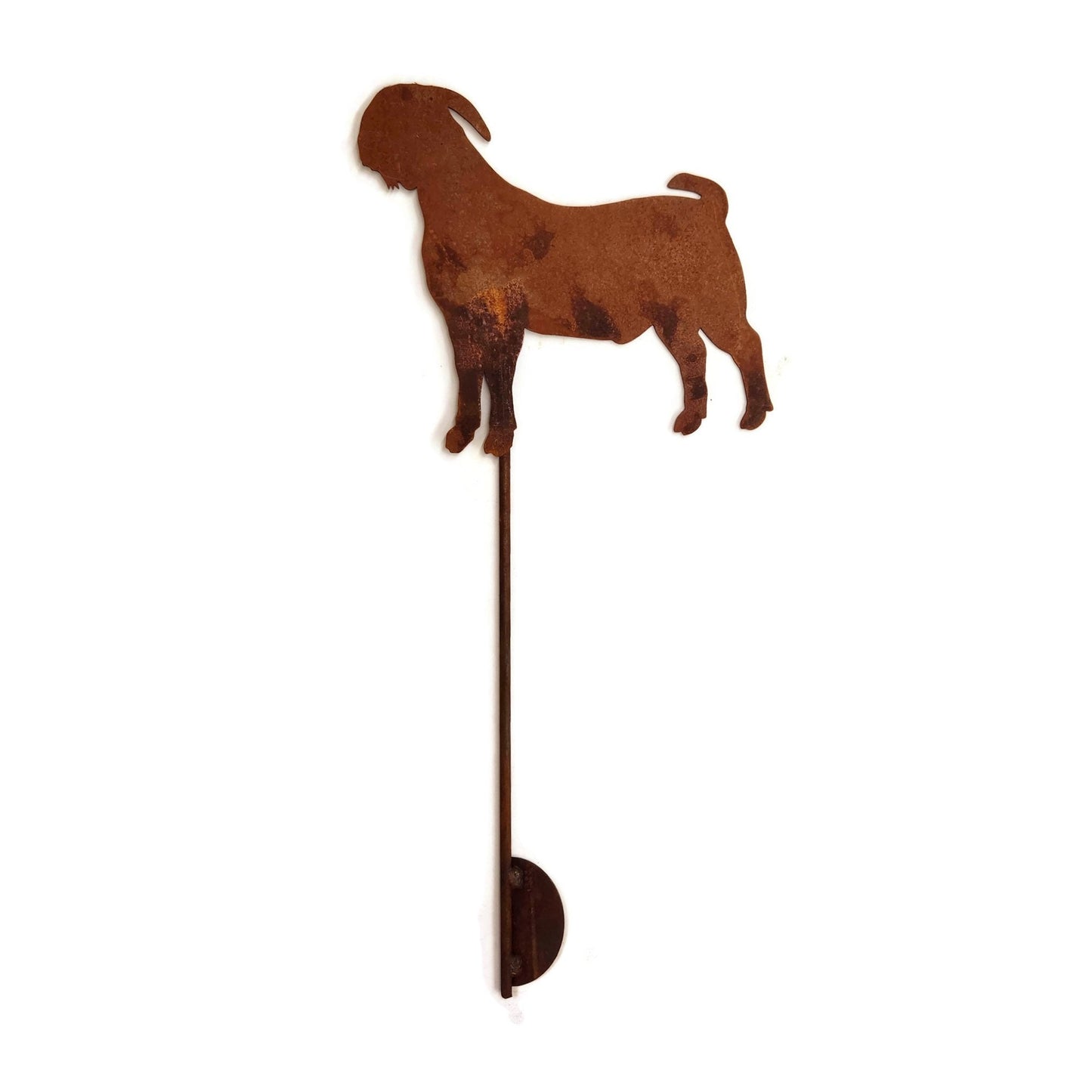 Rusty metal goat garden stake