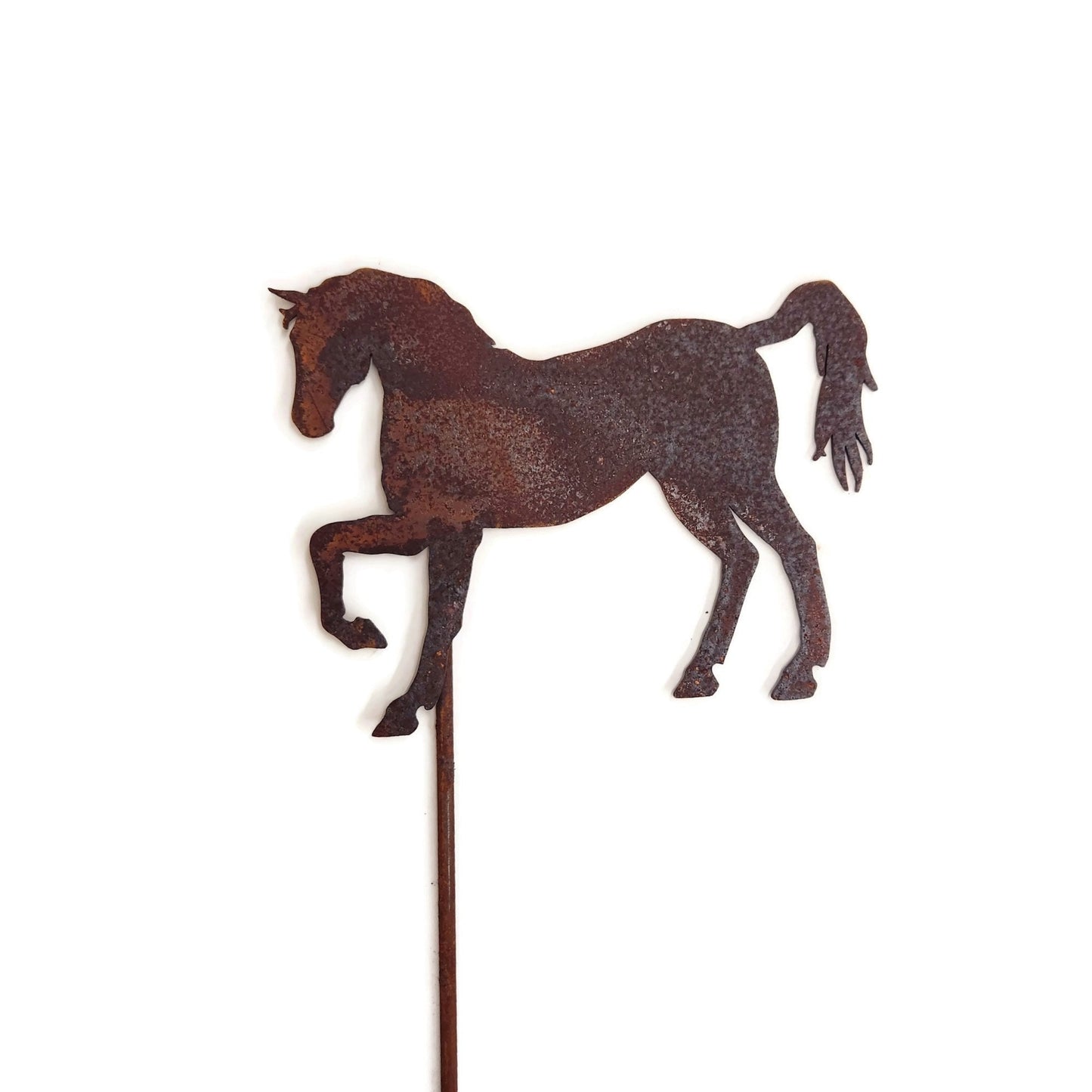 Prancing horse rusty metal garden stake