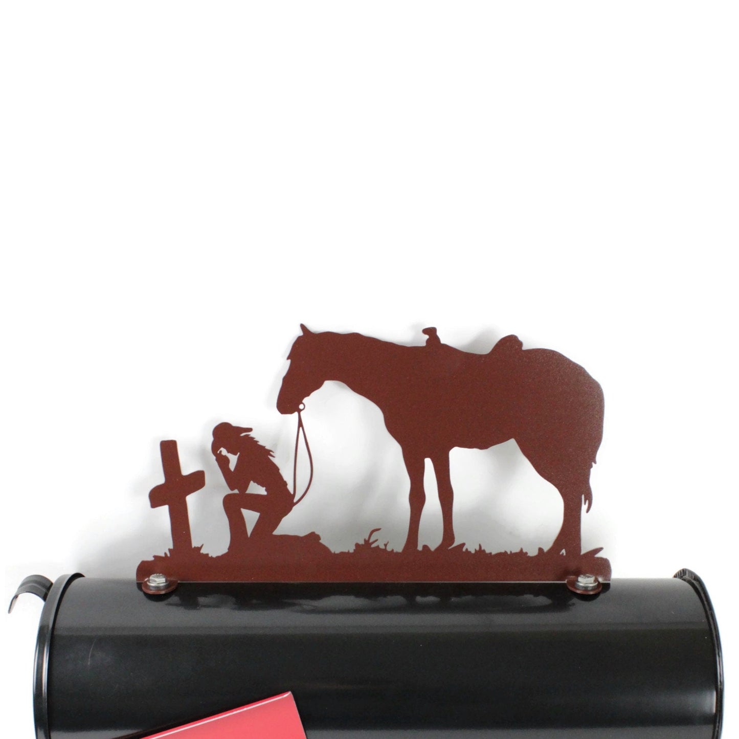 Praying Cowgirl & Horse Metal Mailbox Topper 7.38 Inches Tall - Does Not Include a Mailbox