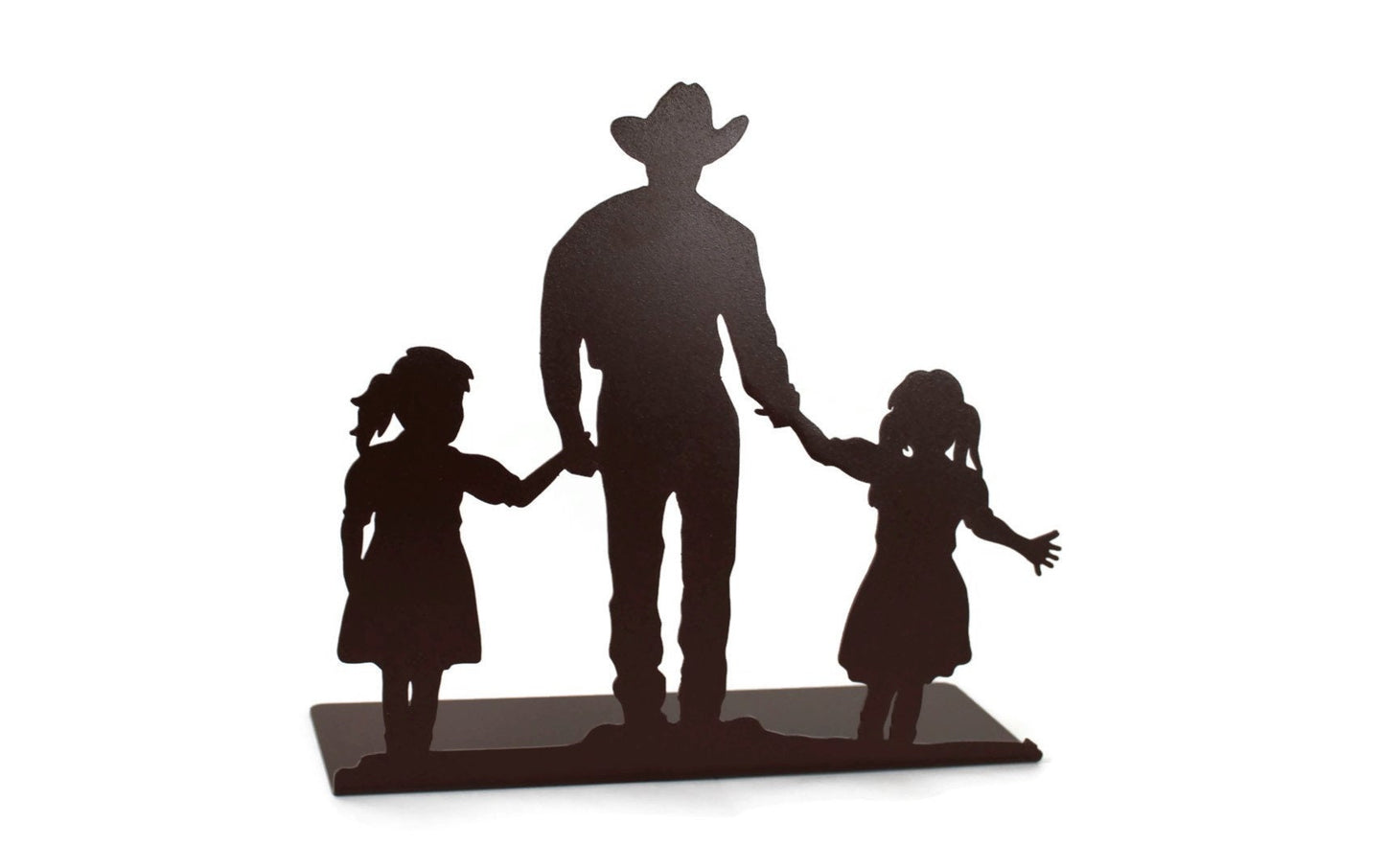 Cowboy and Two Daughters Metal Tabletop Decor 10 Inches Tall
