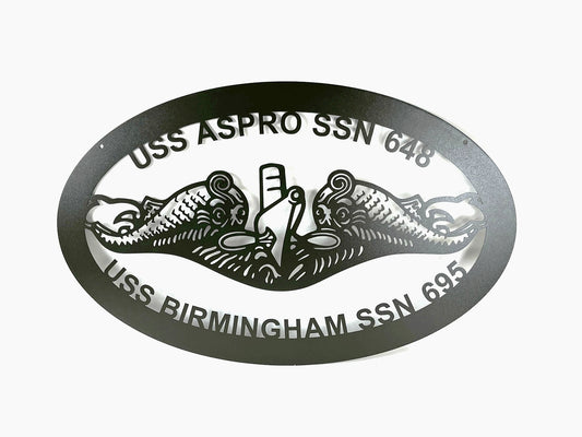 Black powder coat submarines Dolphins Navy service pin metal wall sign