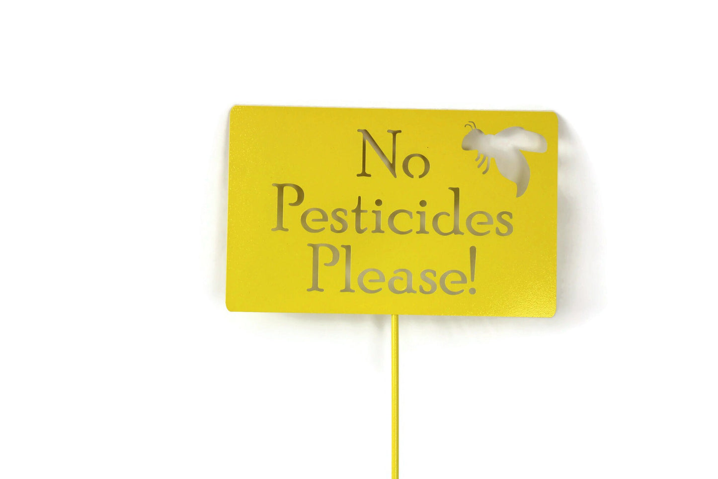 No Pesticides with bee yellow powder coat garden stake sign