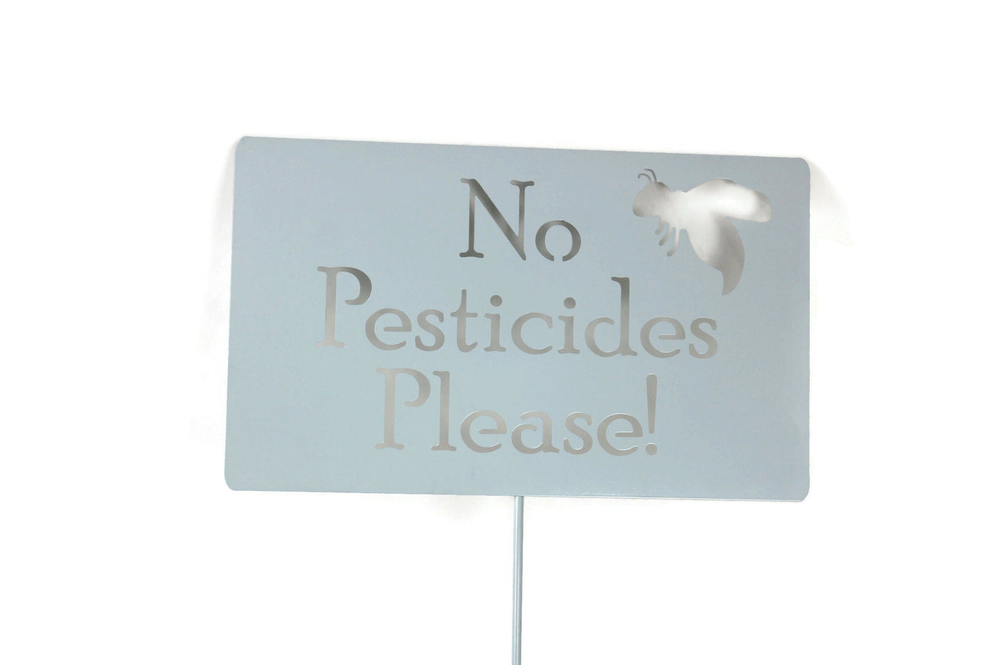 No Pesticides with bee mint white powder coat garden stake sign