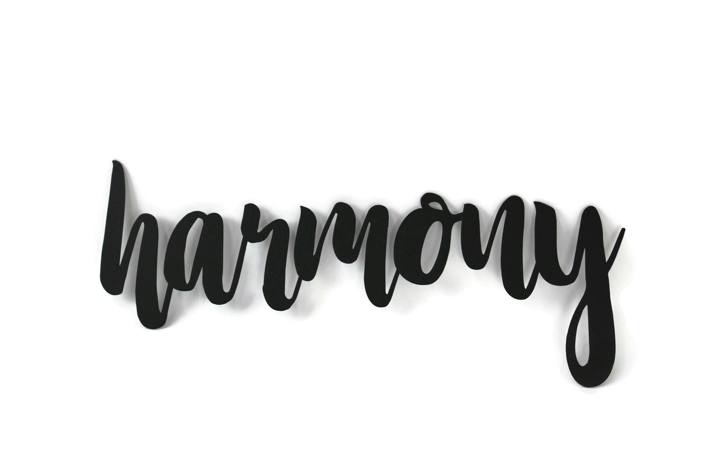 harmony metal script word sign in black powder coat