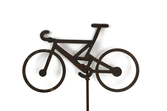 metal bicycle garden stake in rust