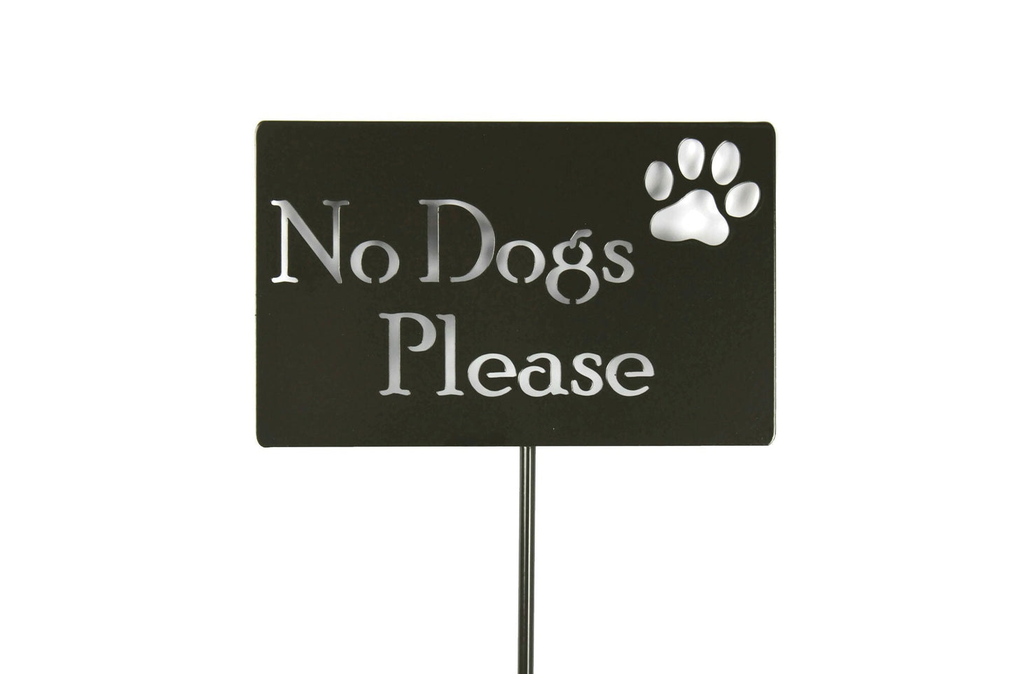 No Dogs Please black powder coat garden stake sign