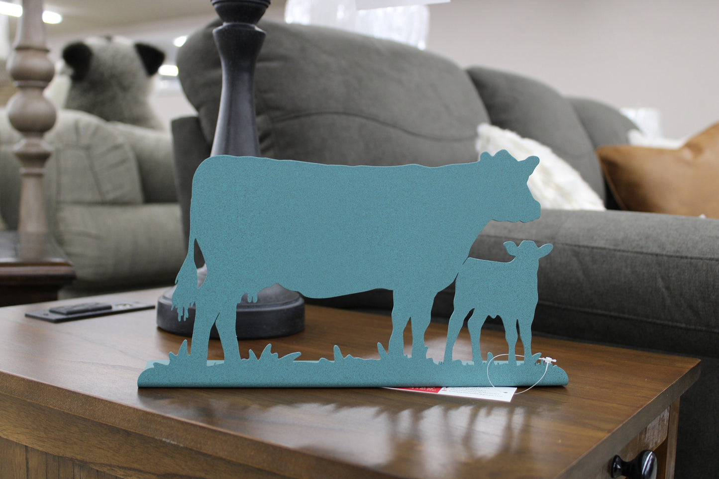 Cow and Calf Pair Tabletop Metal Home Decor 11.5 Inches Wide