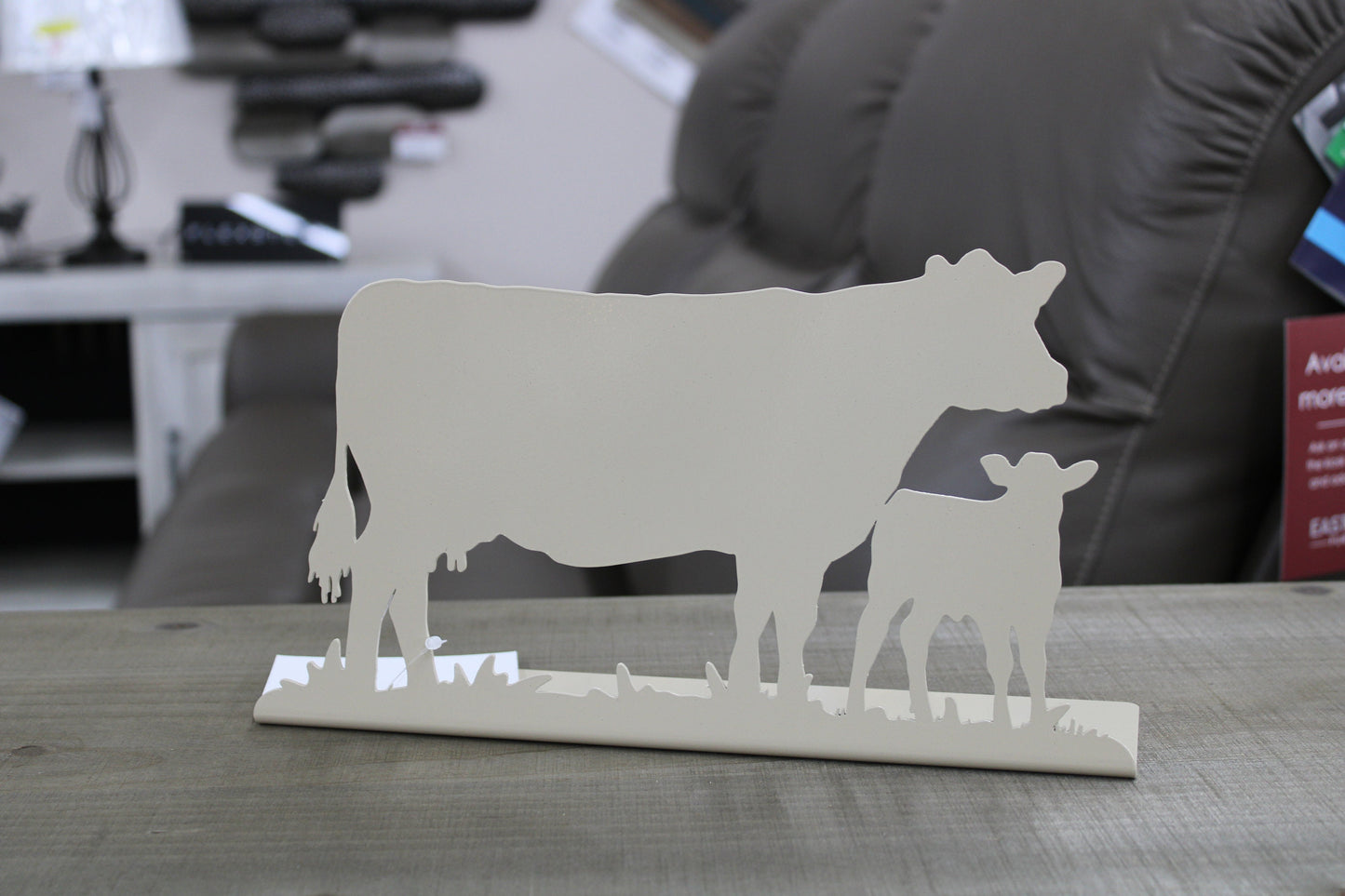Cow and Calf Pair Tabletop Metal Home Decor 11.5 Inches Wide