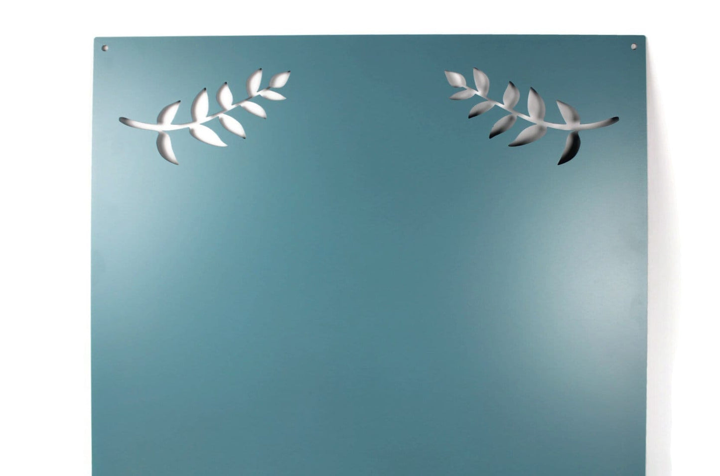 Light blue powder coat metal magnet message board with leaf pattern