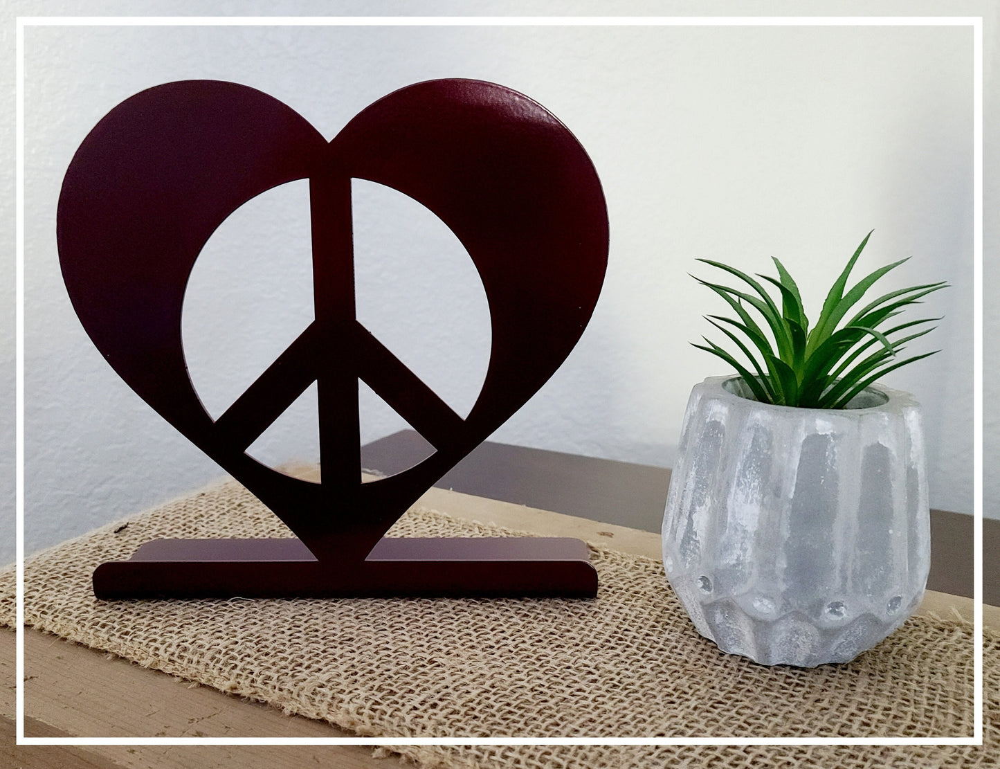 Peace Heart Tabletop Metal Home Decor 6.75 Inches Tall