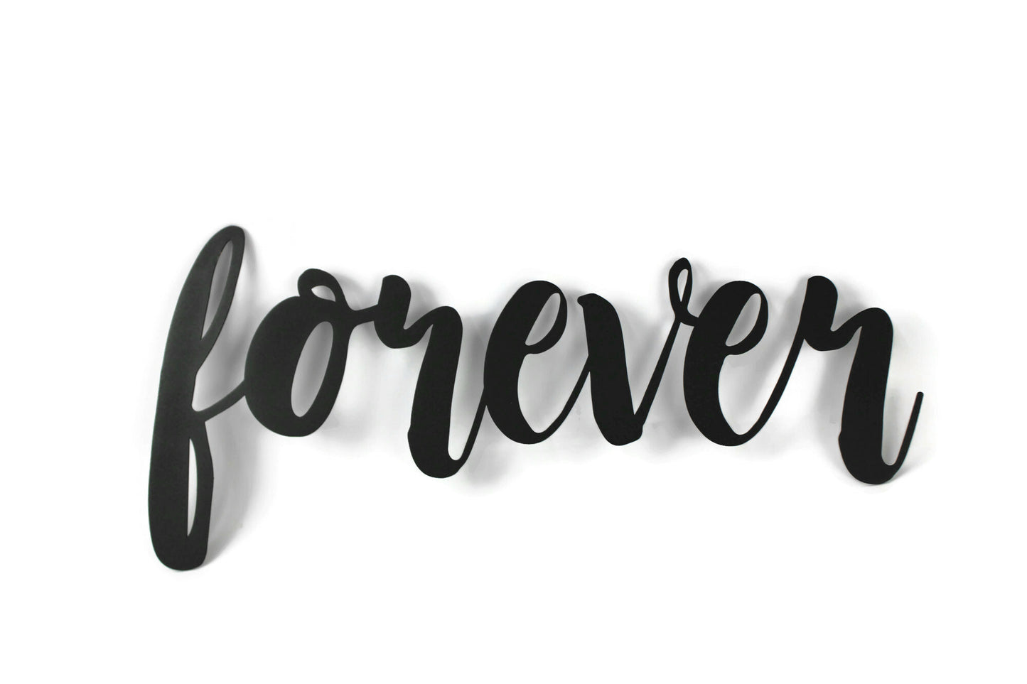 forever metal script word sign in black powder coat