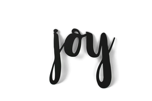 joy metal script word sign in black powder coat