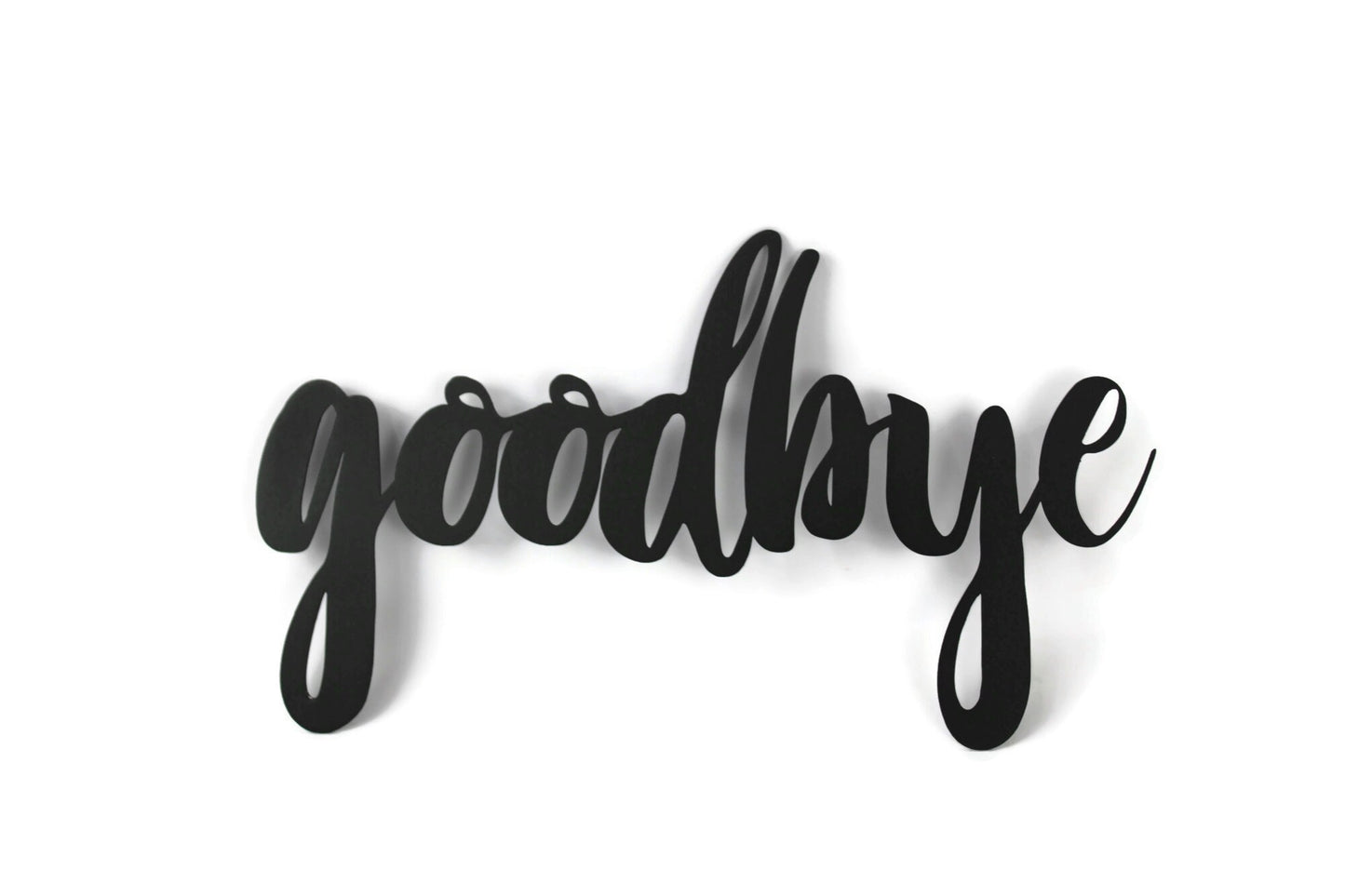 goodbye metal script word sign in black powder coat