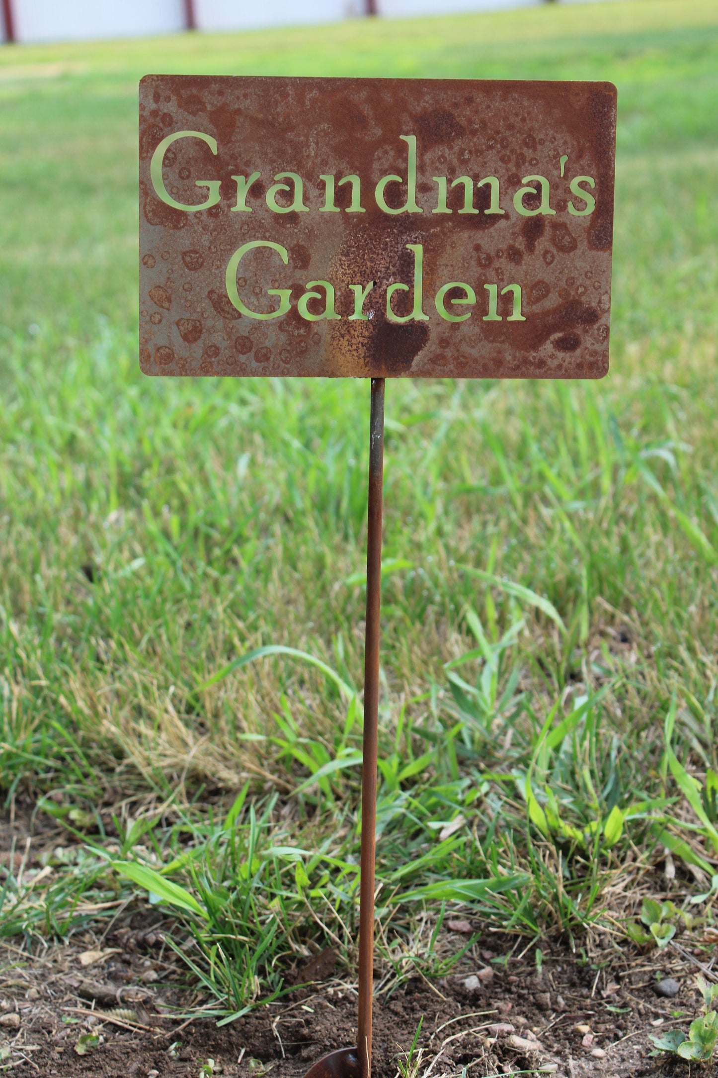 Grandma's Garden rusty garden stake sign