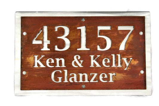 Rust over aluminum layered metal name sign