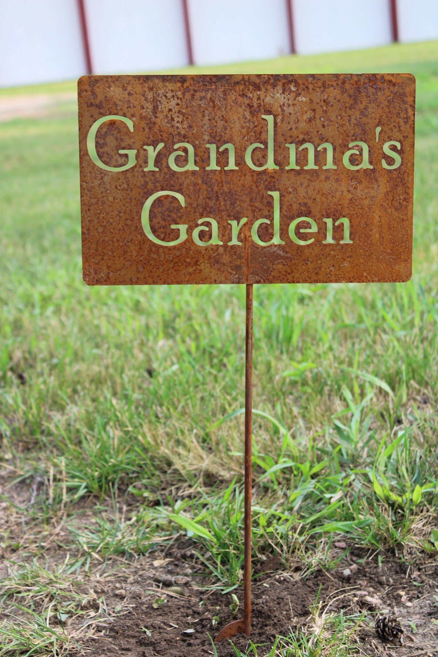 Grandma's Garden rusty garden stake sign
