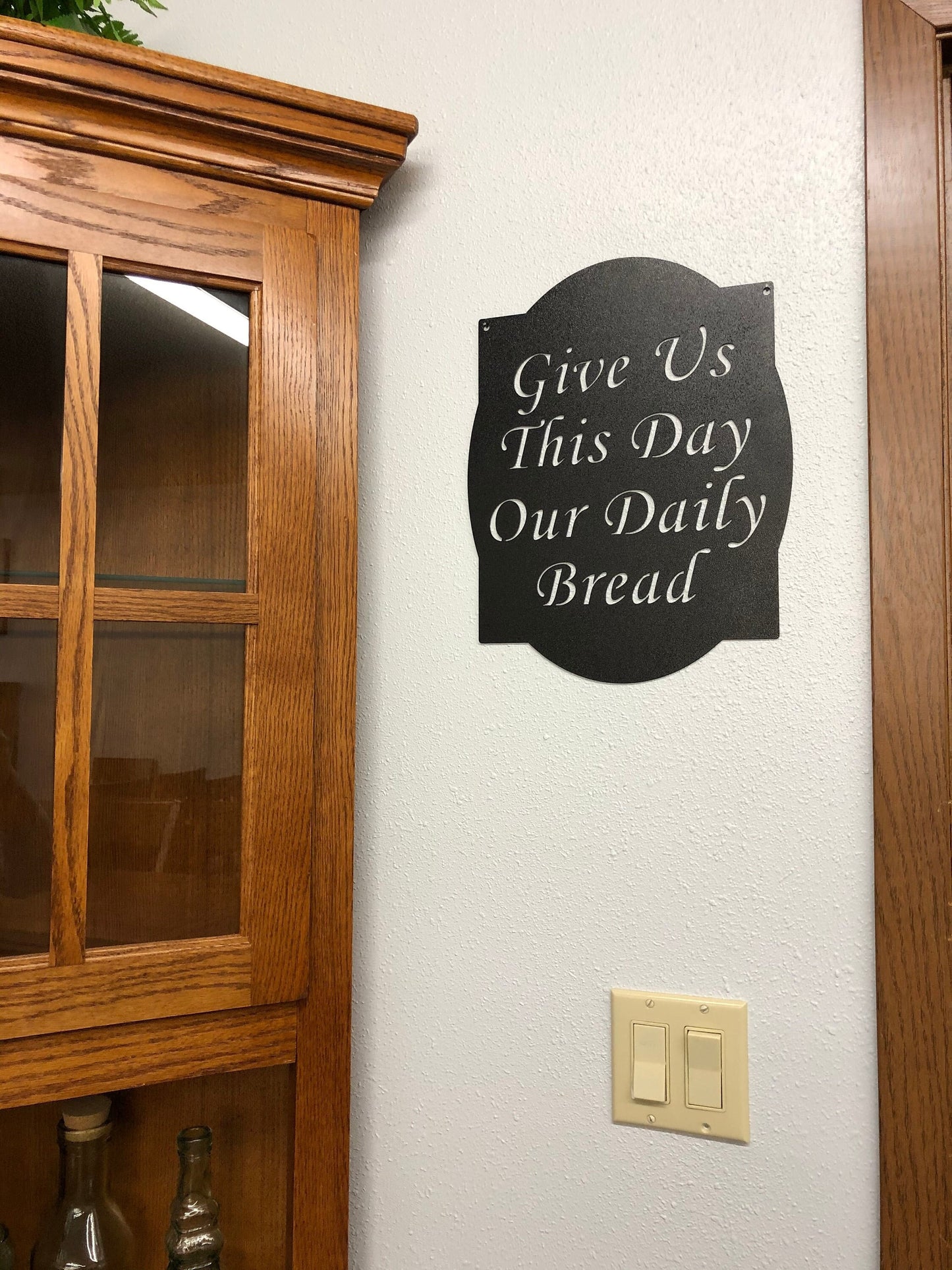 Black powder coat Give Us This Day Our Daily Bread metal wall sign