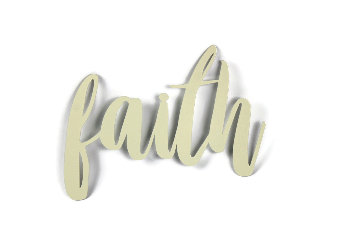 faith metal script word sign in cream powder coat