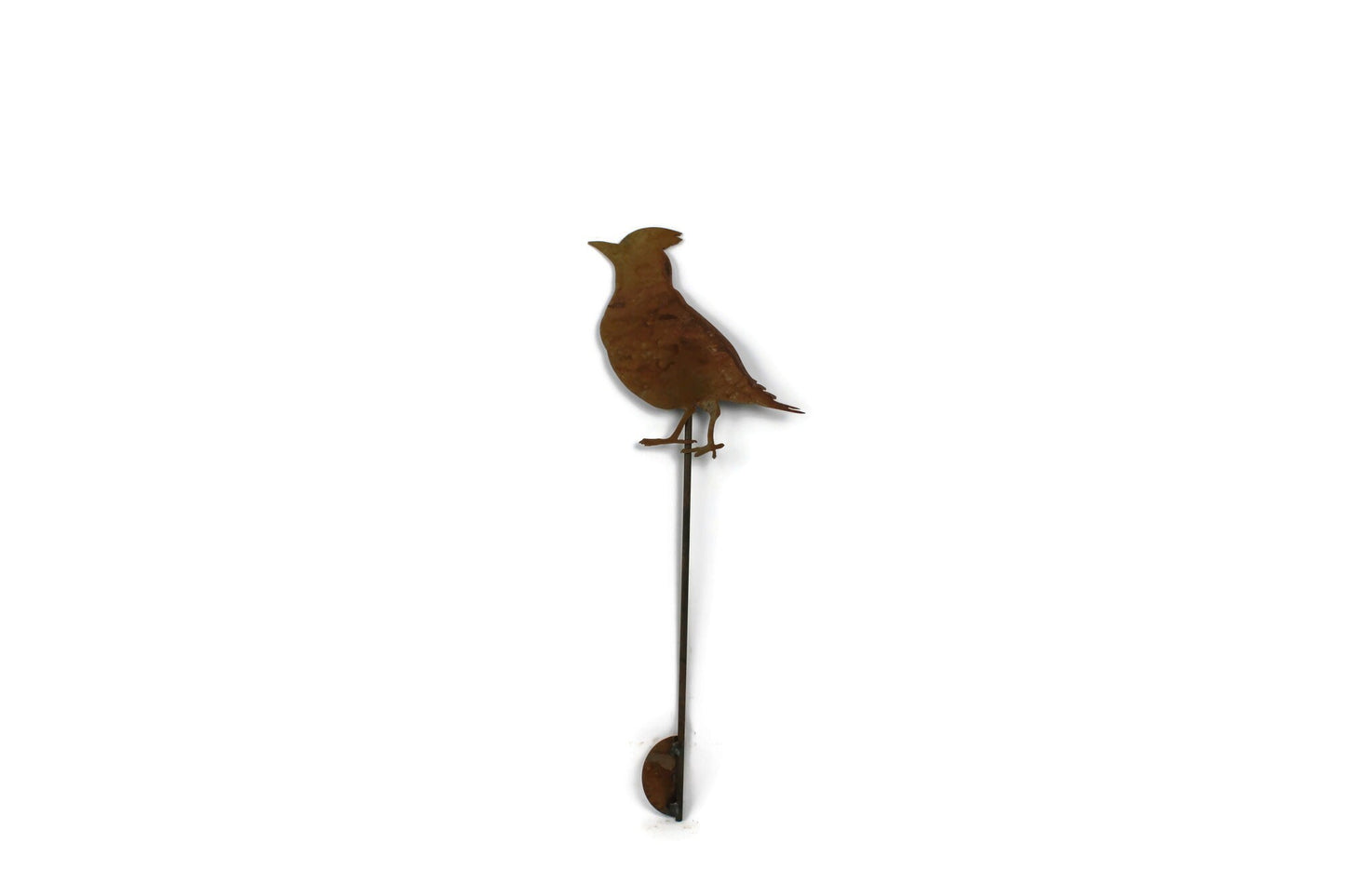 Rusty cardinal bird metal garden stake