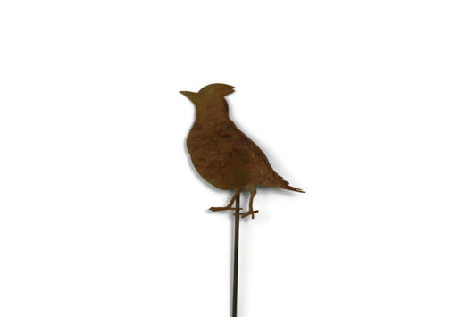 Rusty cardinal bird metal garden stake