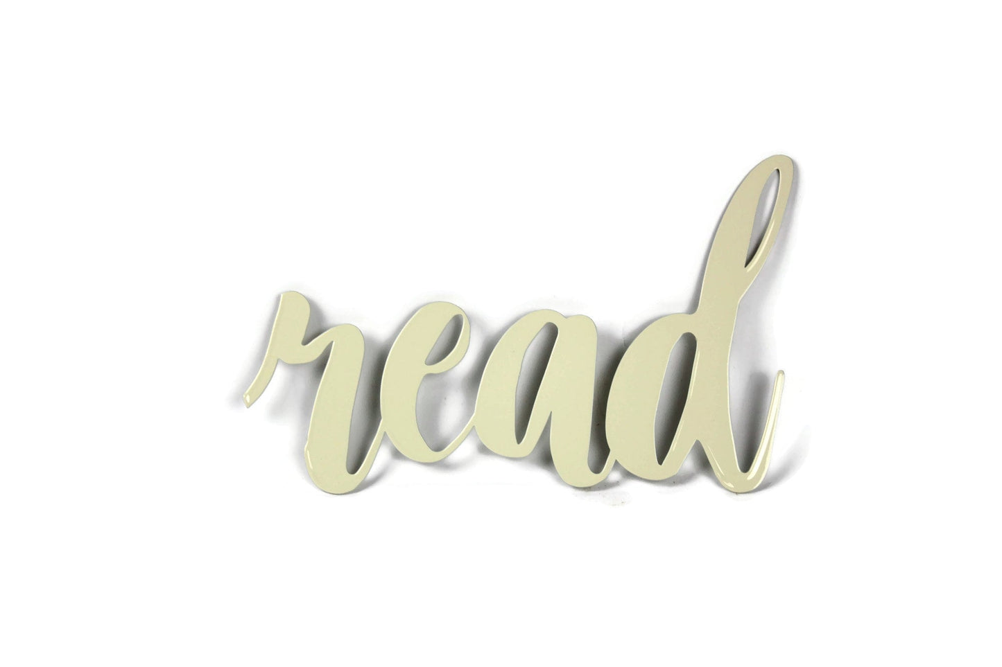 read metal script word sign in cream powder coat
