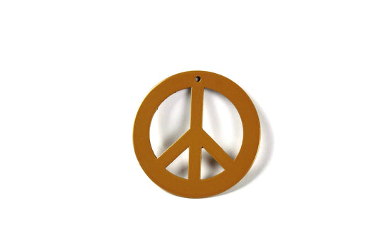 Dark yellow powder coat metal peace sign Christmas tree ornament