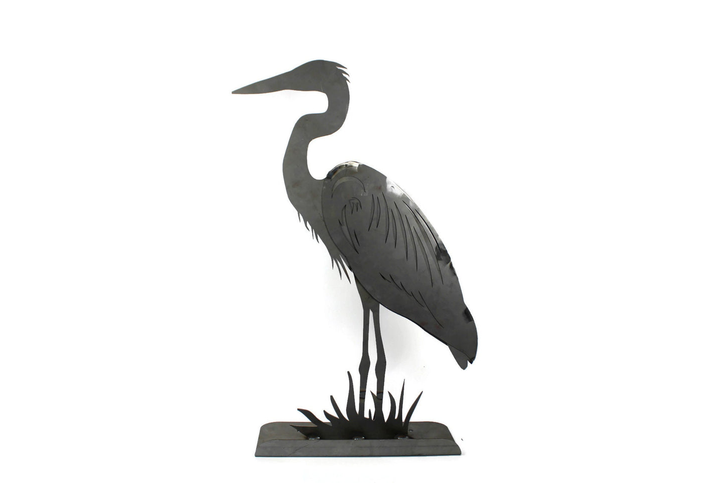 Raw steel metal heron statue