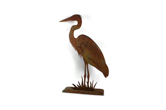 Rusty metal heron statue