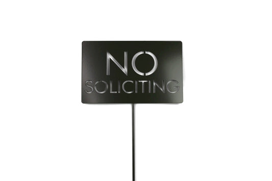 No Soliciting block text black powder coat garden stake sign
