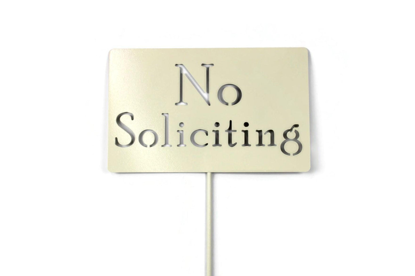 No Soliciting cream powder coat garden stake sign