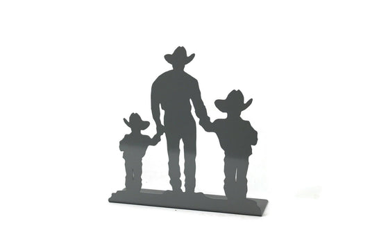 Gray powder coat metal cowboy and sons tabletop stand