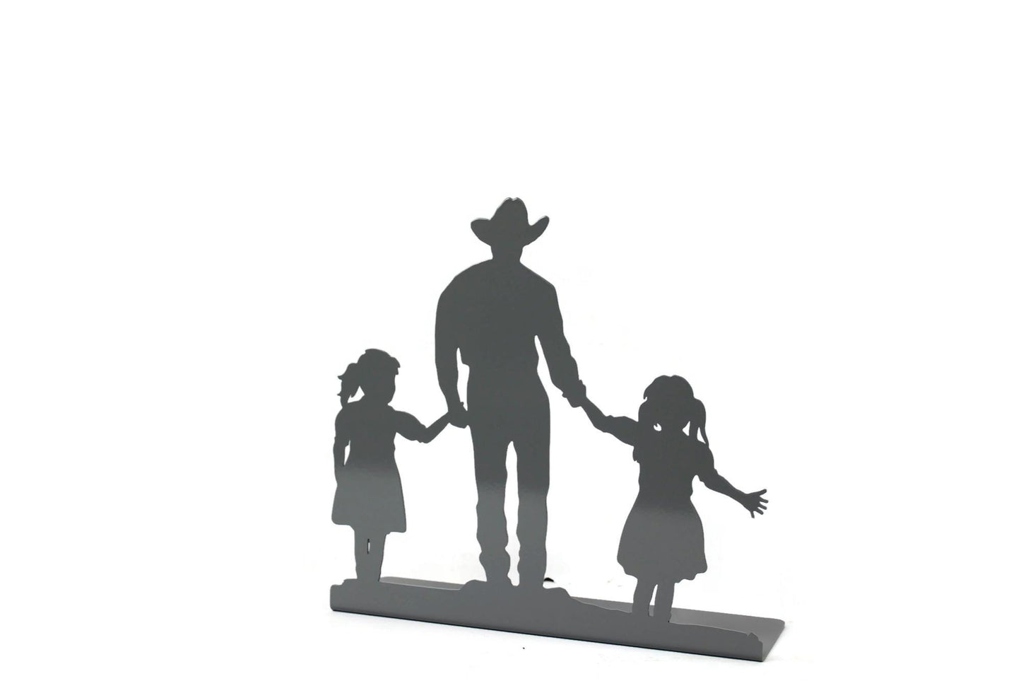 Cowboy and Two Daughters Metal Tabletop Decor 10 Inches Tall