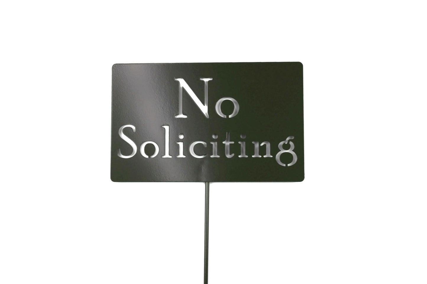 No Soliciting gray powder coat garden stake sign