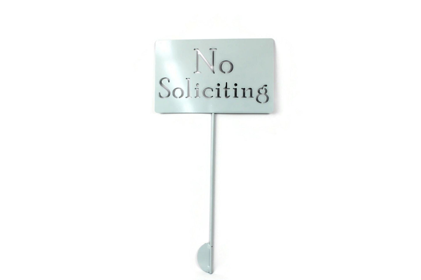 No Soliciting mint white powder coat garden stake sign