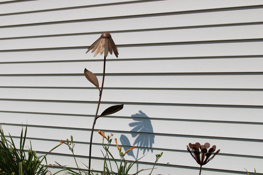 Rusty coneflower metal garden stake