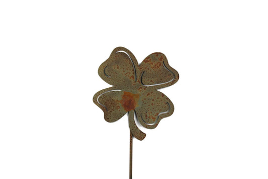 Irish shamrock metal garden stake in rust