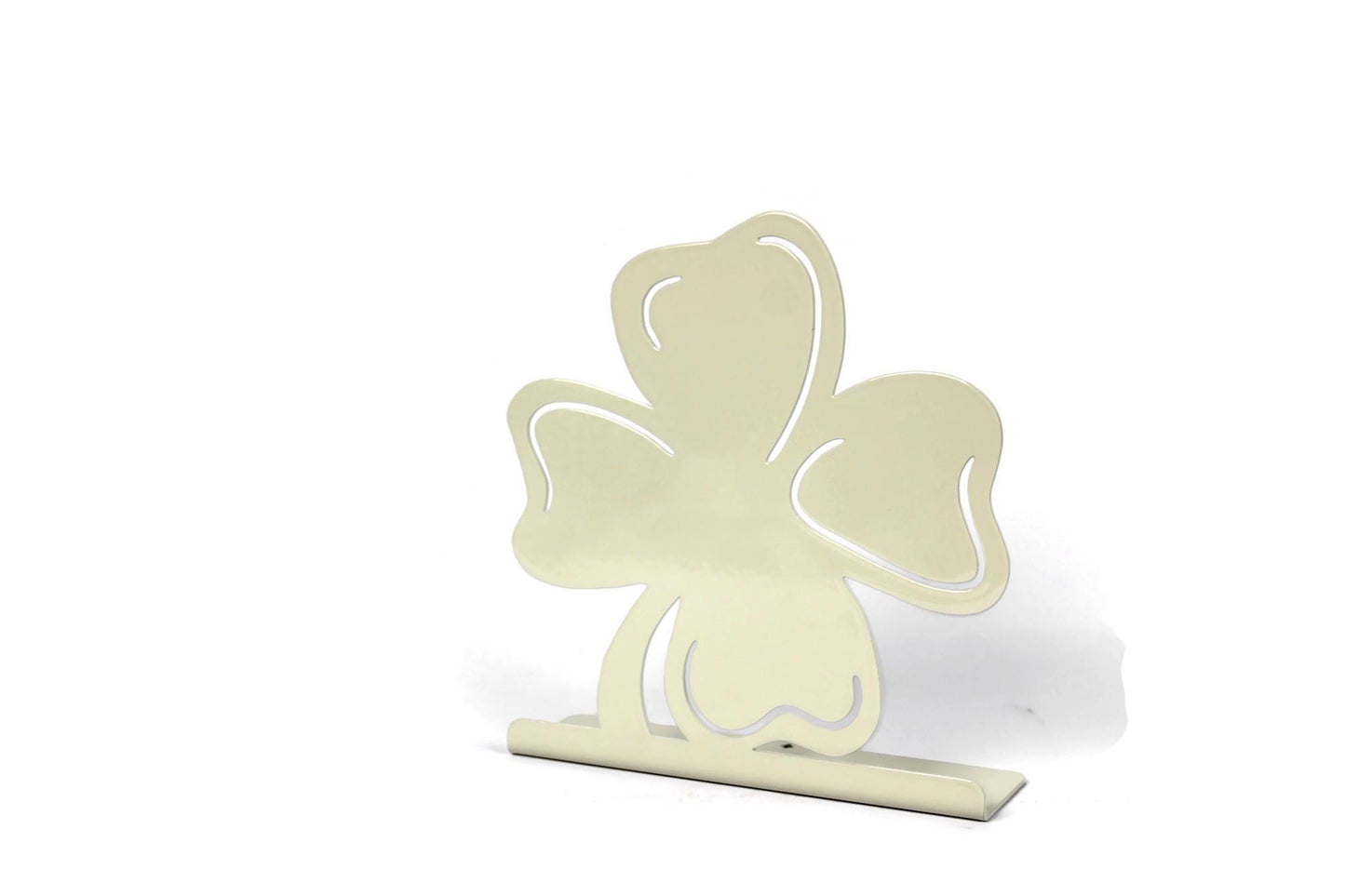 Irish shamrock metal tabletop stand in cream powder coat