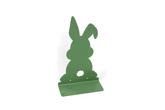 Sage green powder coat metal easter bunny tabletop stand back side