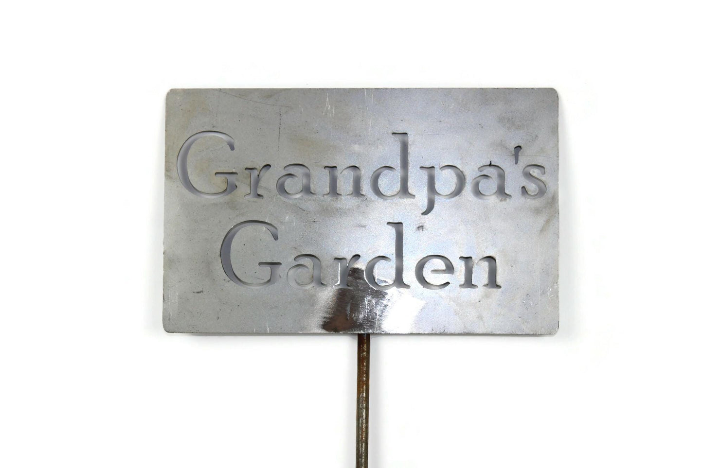 Grandpa's Garden raw steel garden stake sign