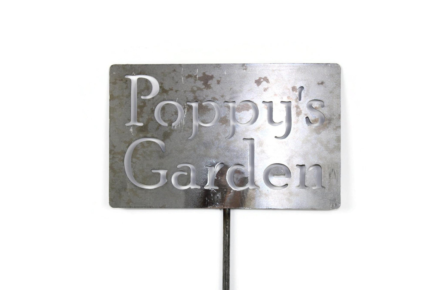 Poppy's Garden raw steel garden stake sign