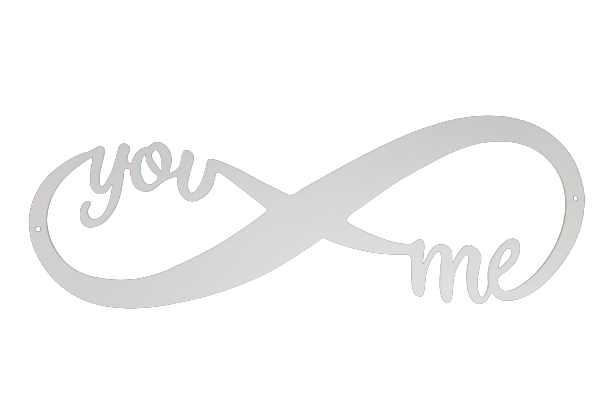 Matte white powder coat infinity You Me text metal wall sign